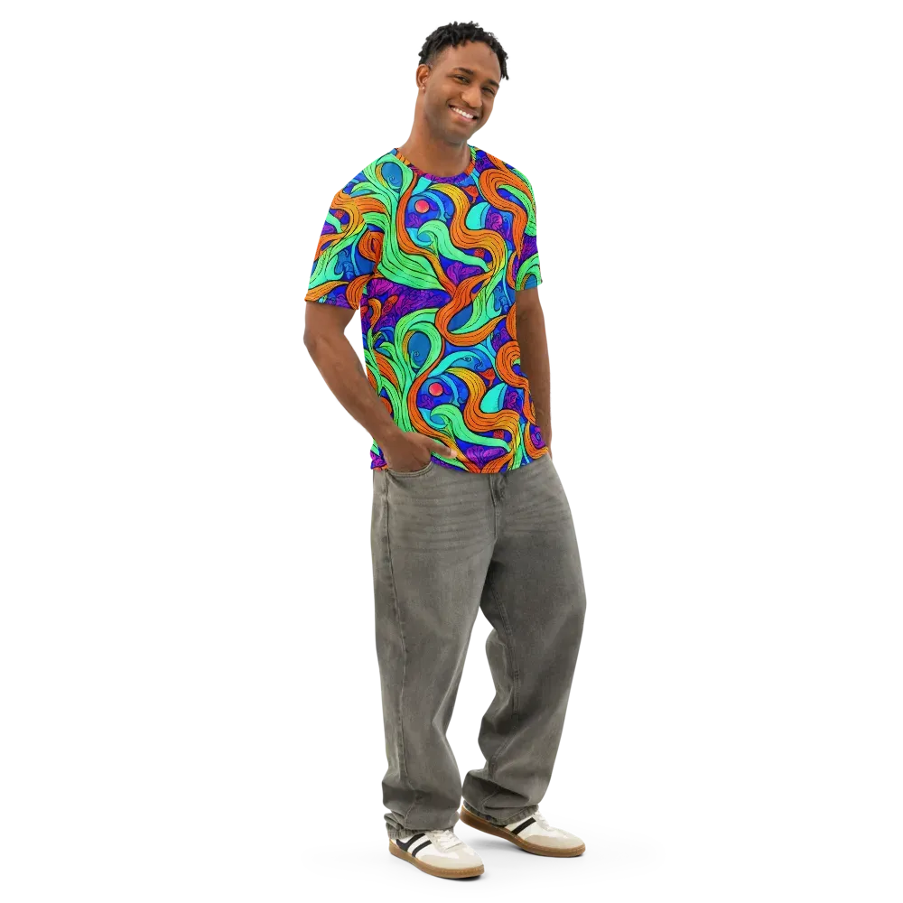 Limefire Waves on Men's Cotton Crew Neck T-Shirt — Right Front