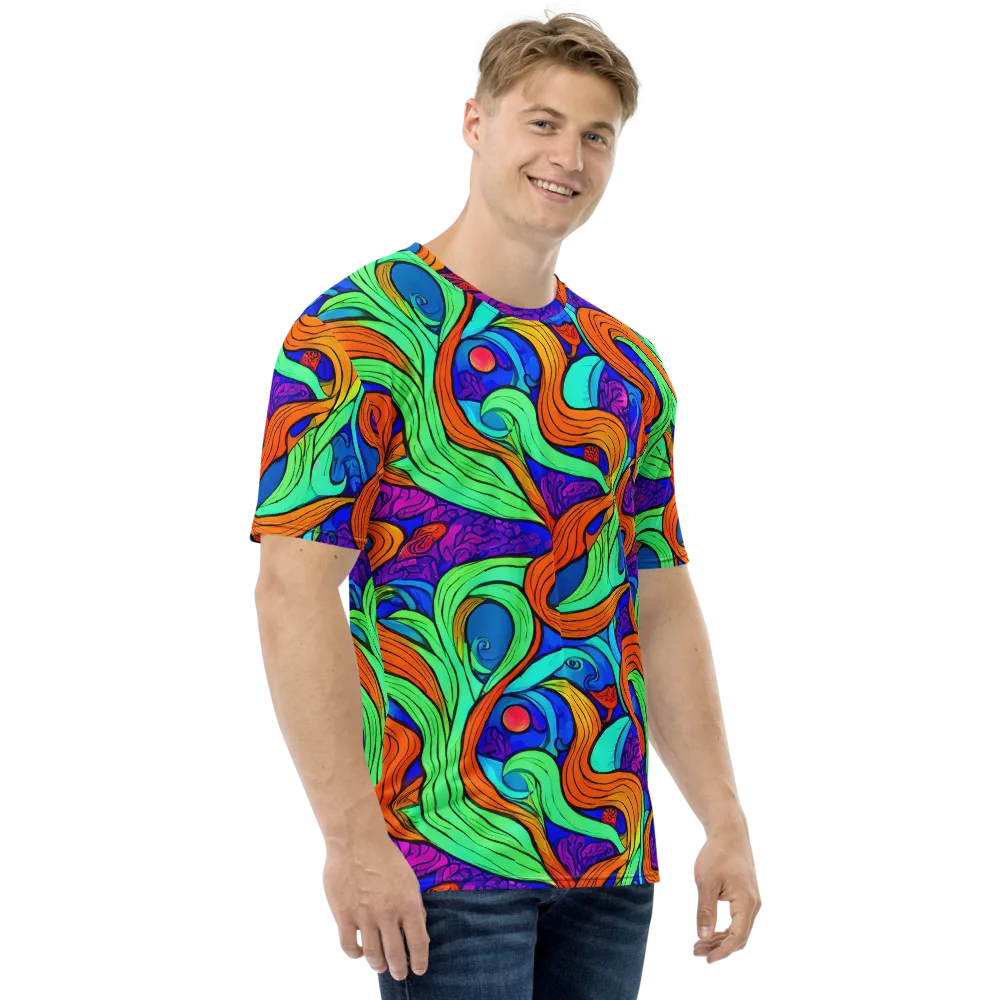 Limefire Waves on Men's Crew Neck T-Shirt — Right