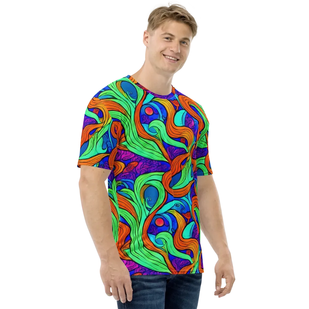 Limefire Waves on Men's Crew Neck T-Shirt — Right