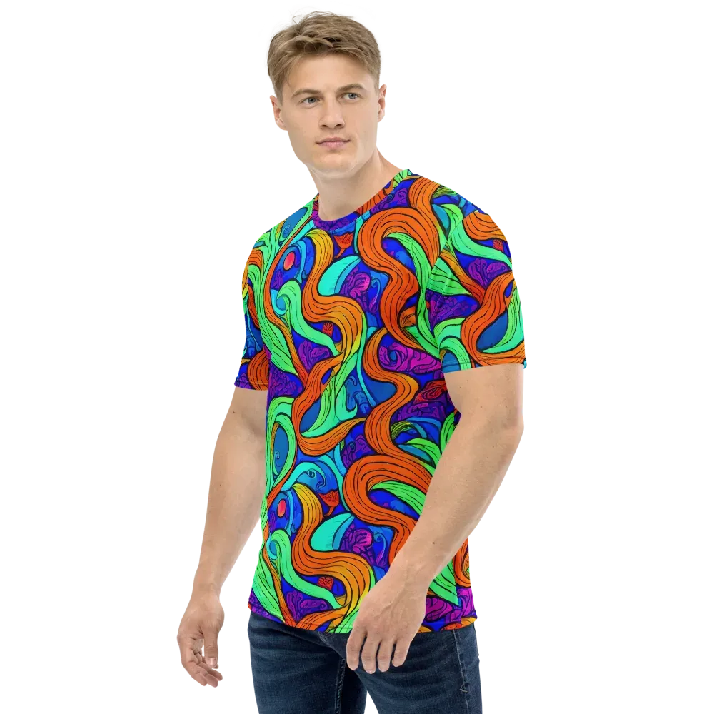 Limefire Waves on Men's Crew Neck T-Shirt — Left