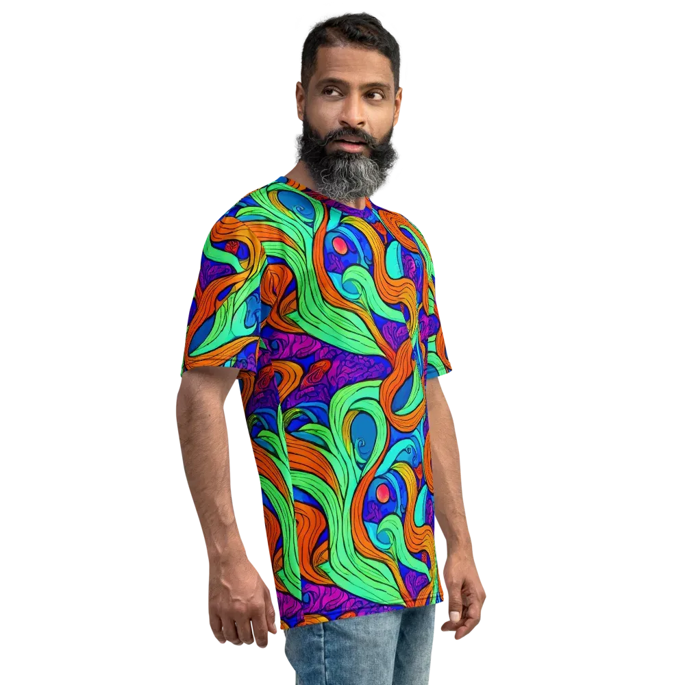 Limefire Waves on Men's Crew Neck T-Shirt — Right