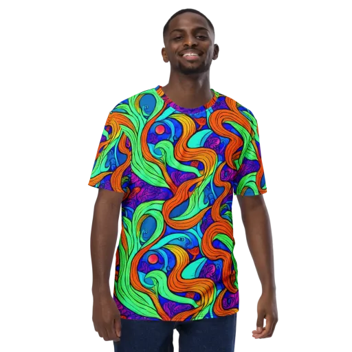 Limefire Waves on a Men's Crew Neck T-Shirt