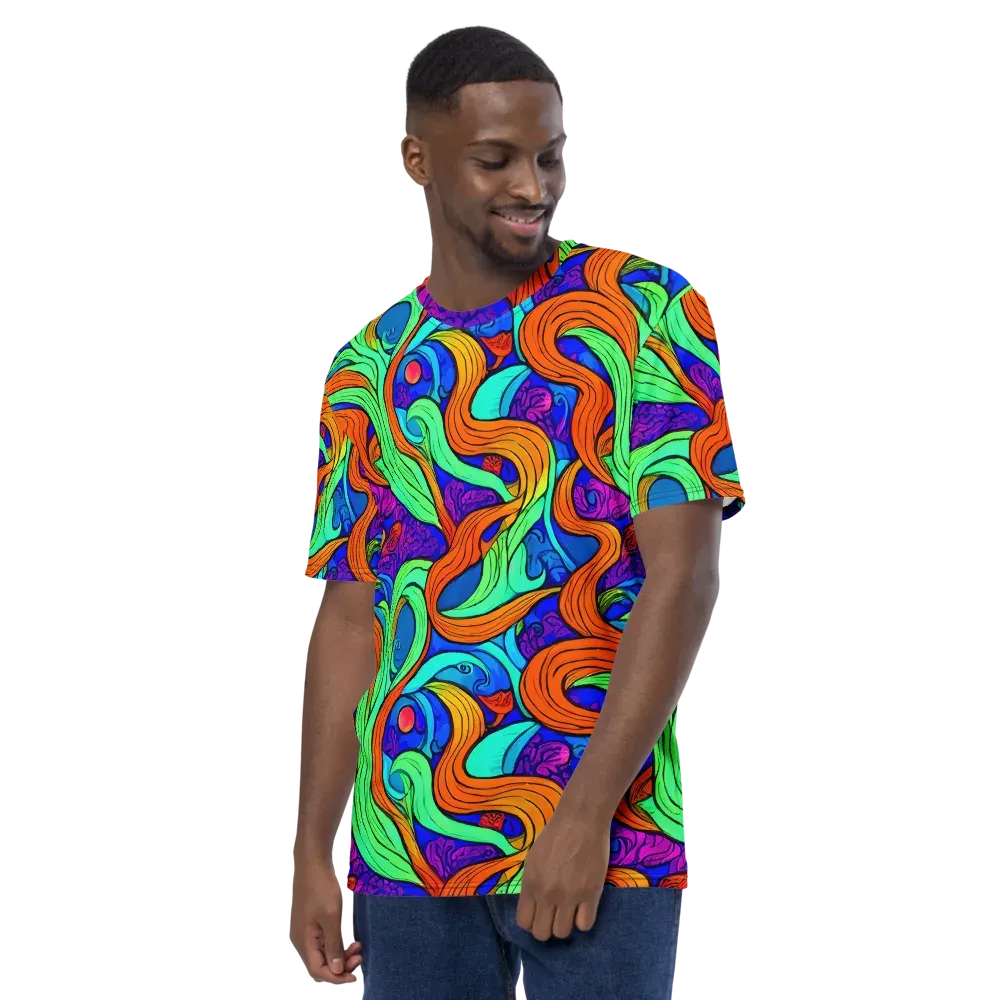 Limefire Waves on Men's Crew Neck T-Shirt — Left