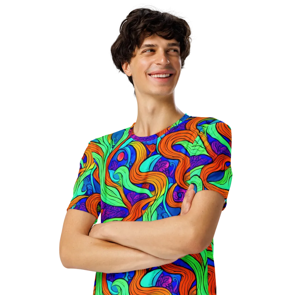 Limefire Waves on Men's Crew Neck T-Shirt — Left Front