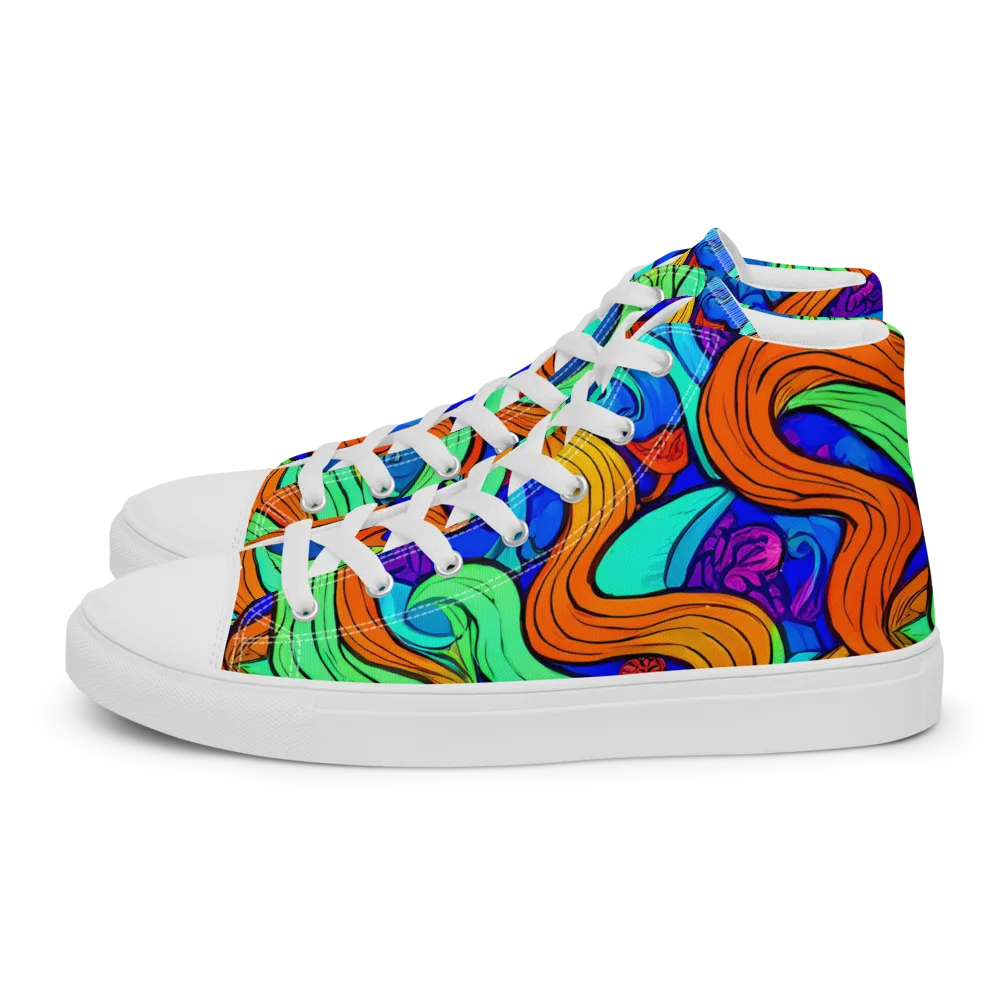 Limefire Waves on Men's High Top Canvas Shoes — Left