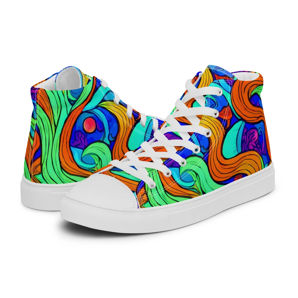Limefire Waves on Men's High Top Canvas Shoes — Left