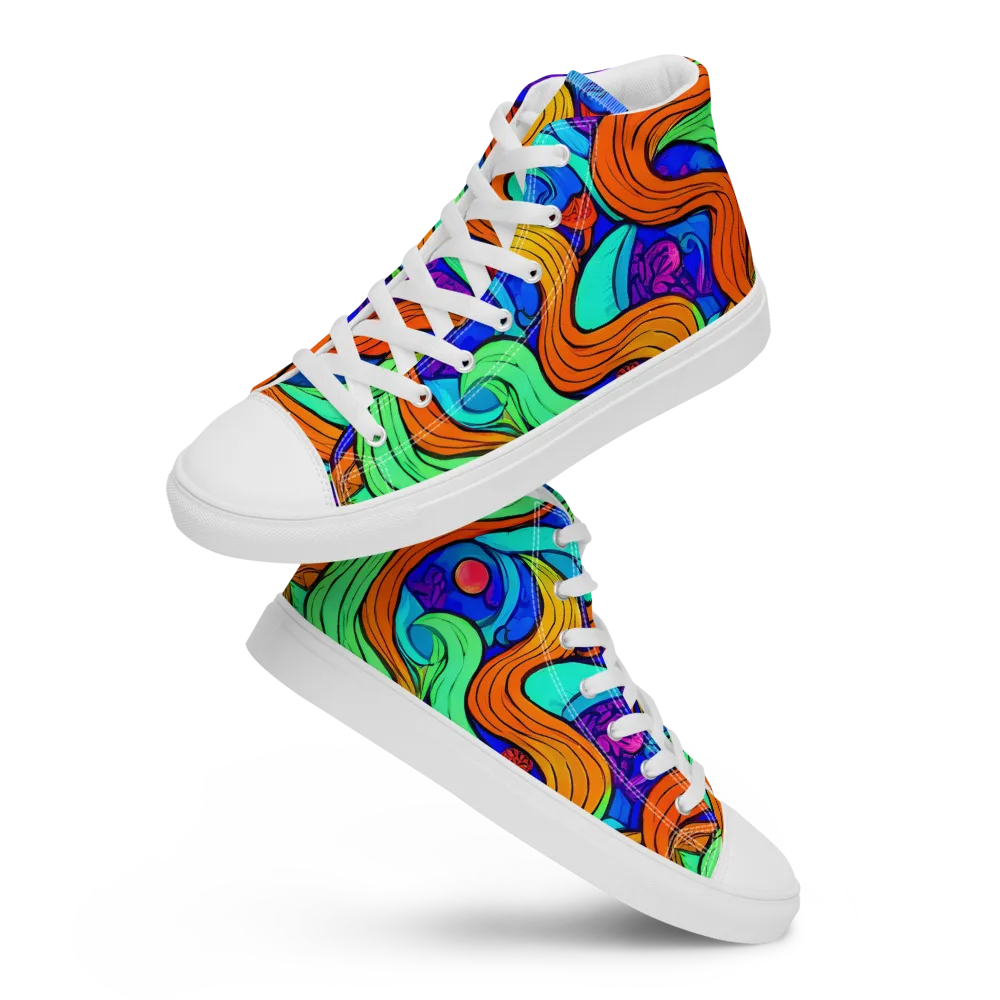 Limefire Waves on Men's High Top Canvas Shoes — Front