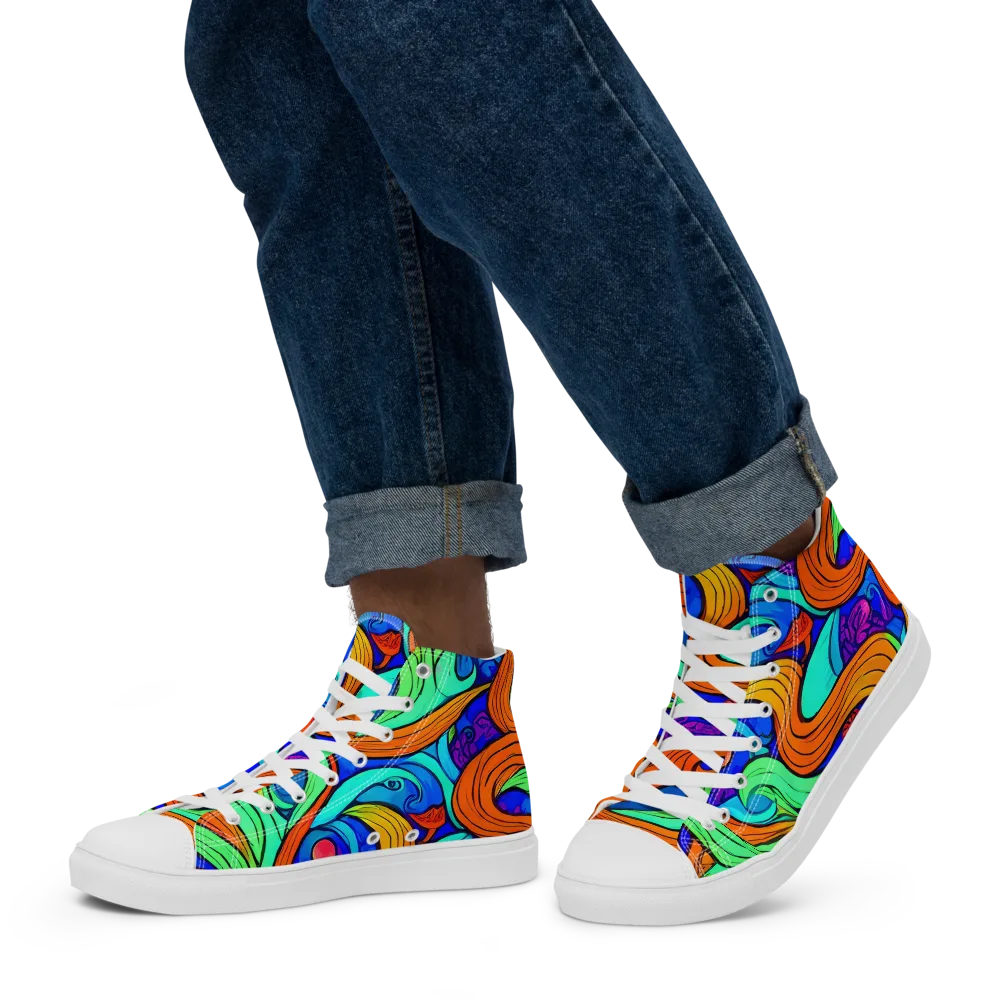 Limefire Waves on Men's High Top Canvas Shoes — Left