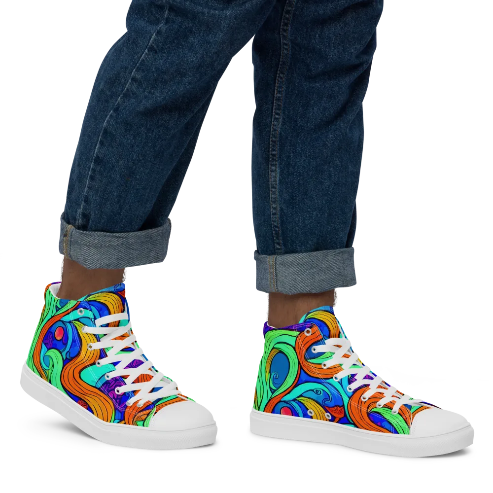 Limefire Waves on Men's High Top Canvas Shoes — Right