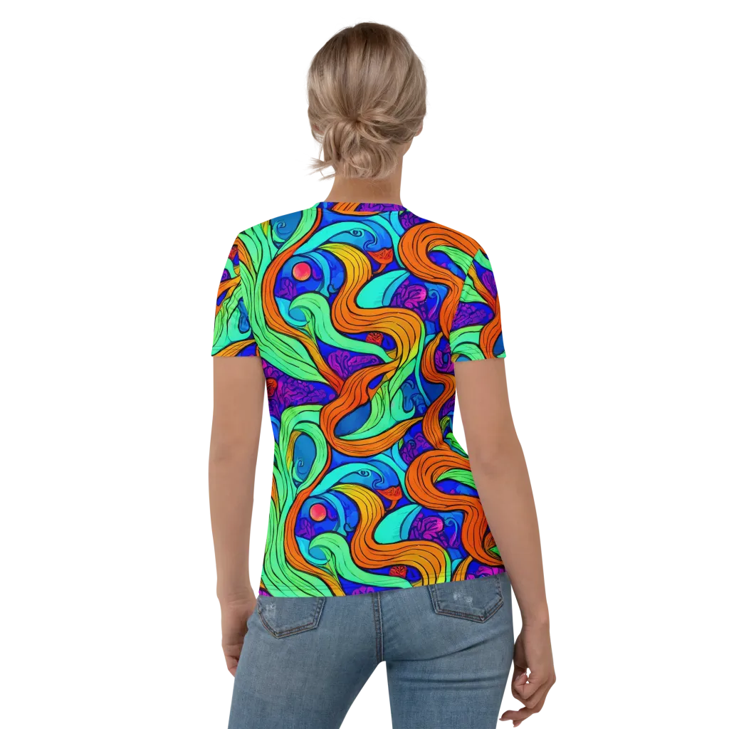 Limefire Waves on Women's Crew Neck T-Shirt — Back