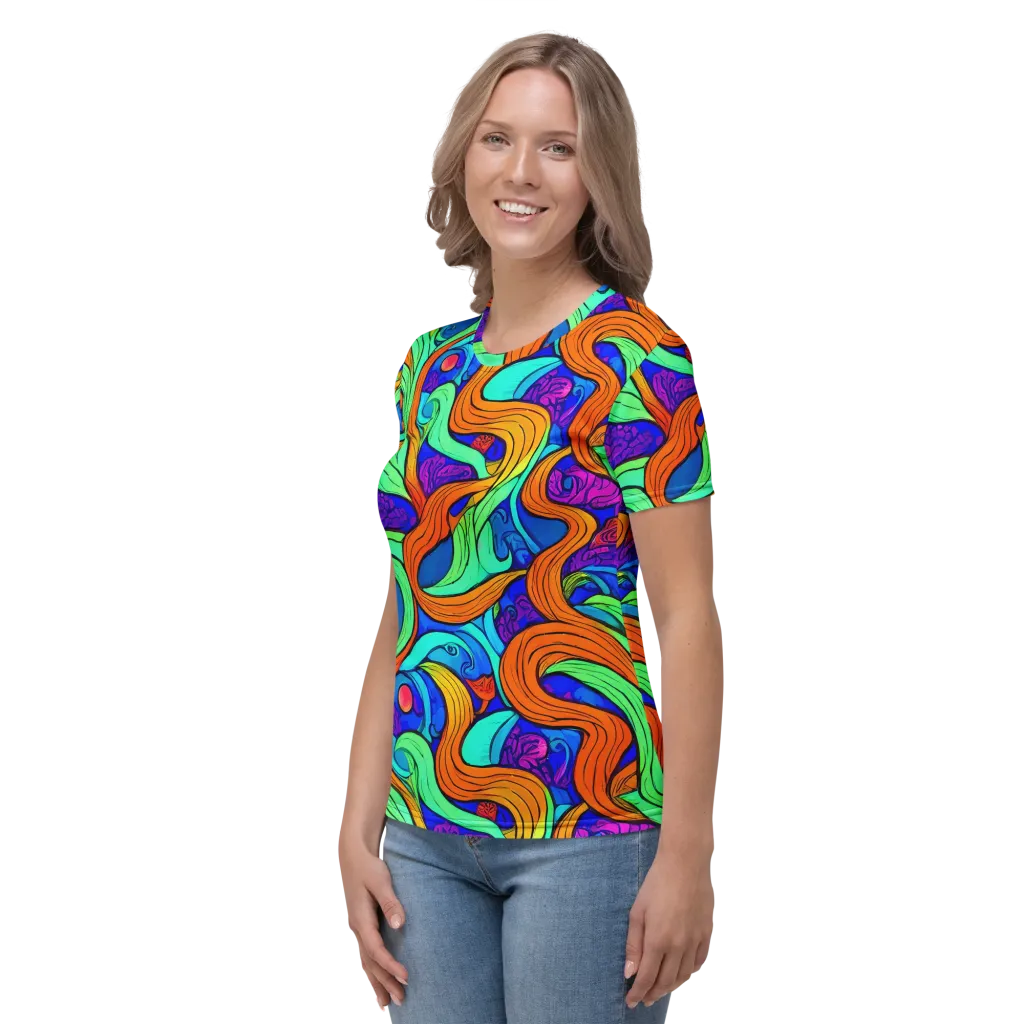 Limefire Waves on Women's Crew Neck T-Shirt — Left