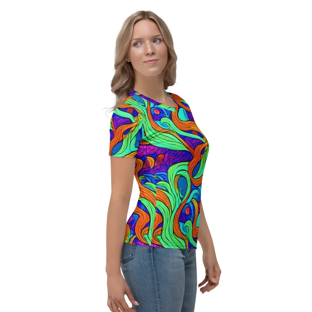 Limefire Waves on Women's Crew Neck T-Shirt — Right