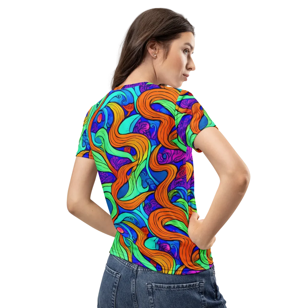 Limefire Waves on Women's Crew Neck T-Shirt — Back