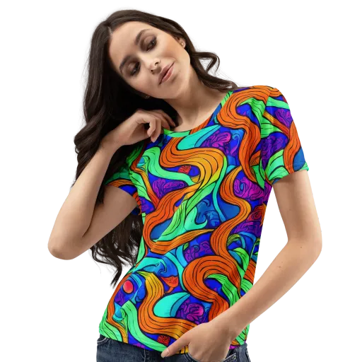 Limefire Waves on a Women's Crew Neck T-Shirt