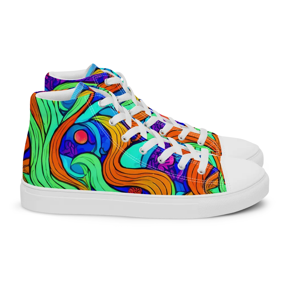 Limefire Waves on Women's High Top Canvas Shoes — Right