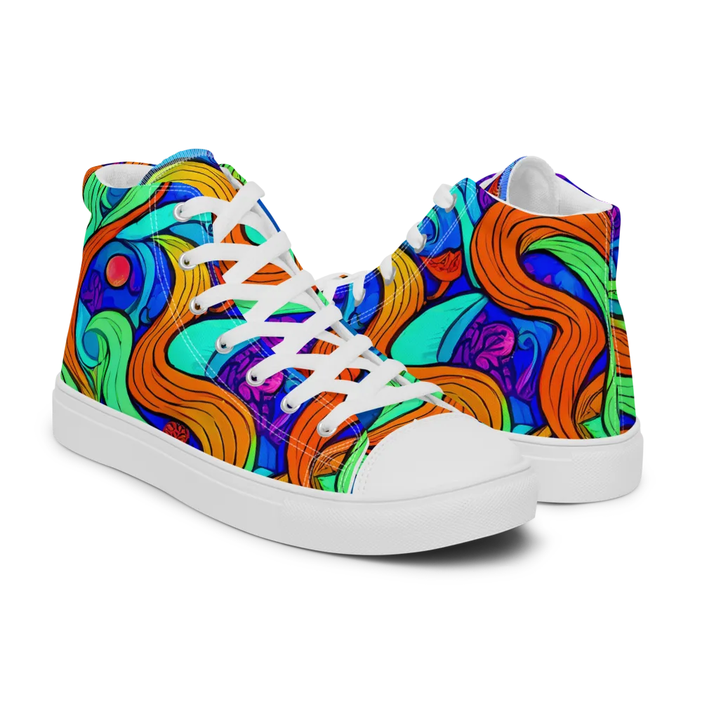 Limefire Waves on Women's High Top Canvas Shoes — Right