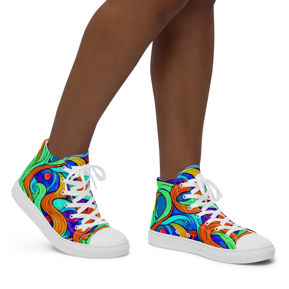 Limefire Waves on Women's High Top Canvas Shoes — Right