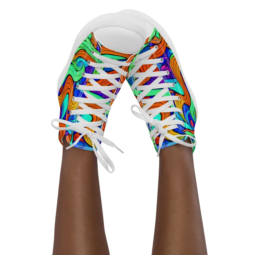Limefire Waves on Women's High Top Canvas Shoes — Front