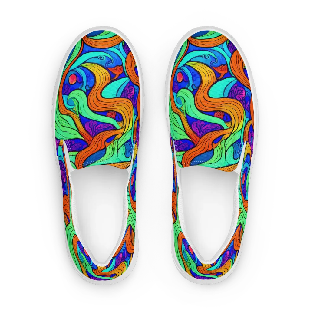 Limefire Waves on Men's Slip-On Canvas Shoes — Front