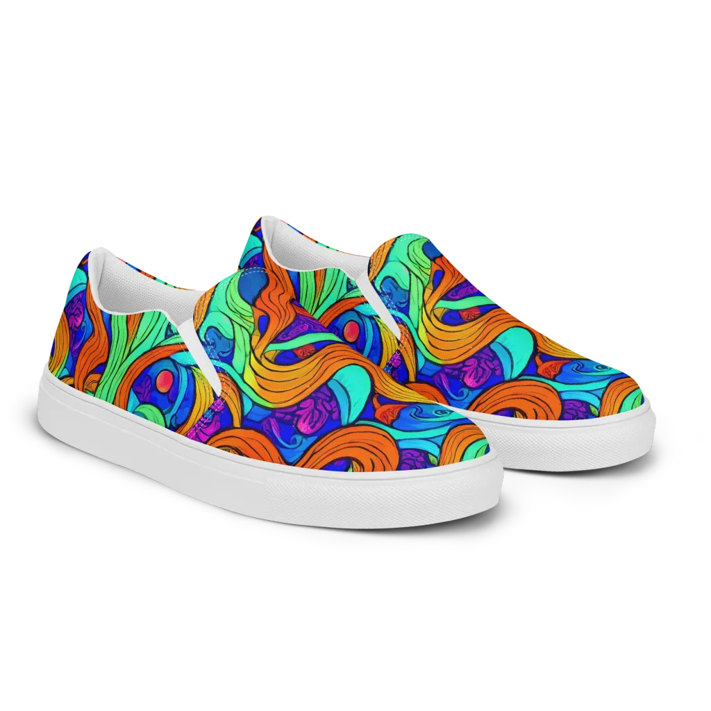 Limefire Waves on Men's Slip-On Canvas Shoes — Right Front
