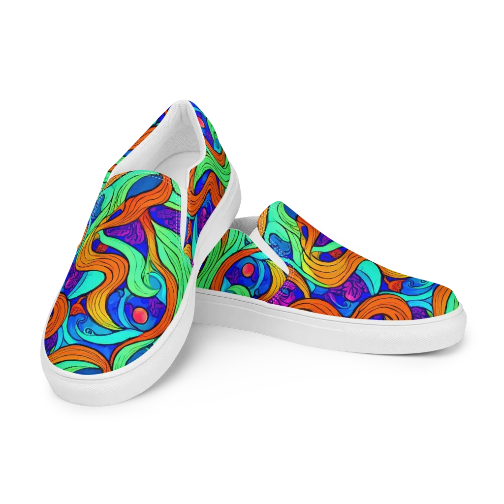 Limefire Waves on Men's Slip-On Canvas Shoes — Left Front