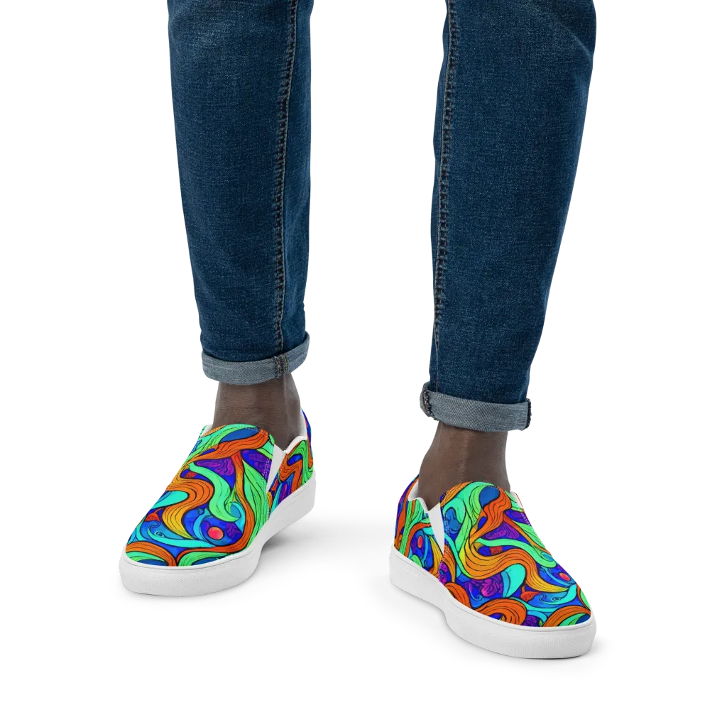 Limefire Waves on Men's Slip-On Canvas Shoes — Front