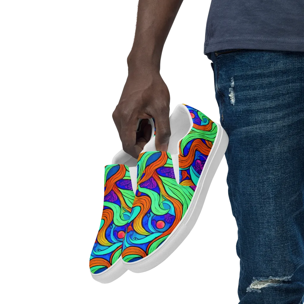 Limefire Waves on Men's Slip-On Canvas Shoes — Left Front