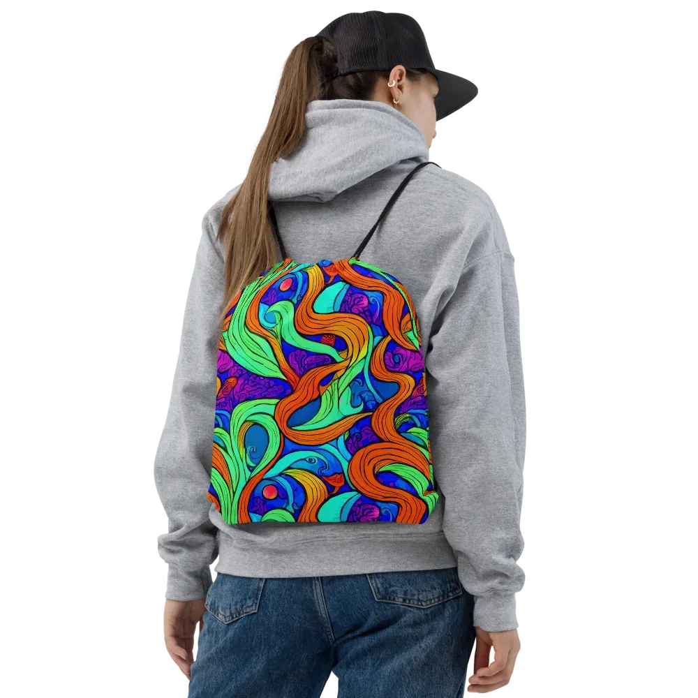 Limefire Waves on Drawstring Bag — Front