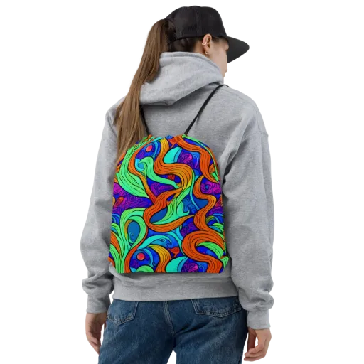 Limefire Waves on a Drawstring Bag