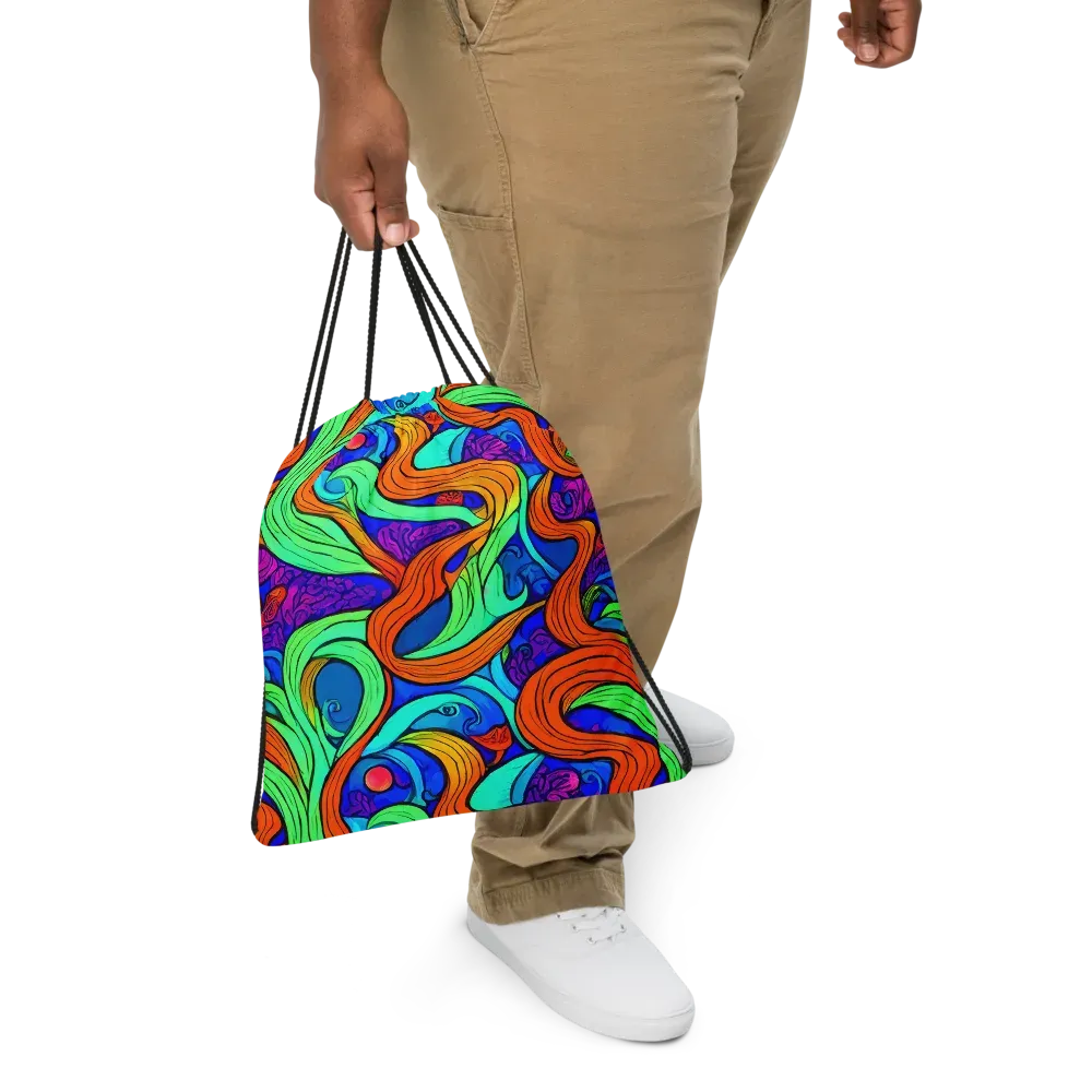 Limefire Waves on Drawstring Bag — Front