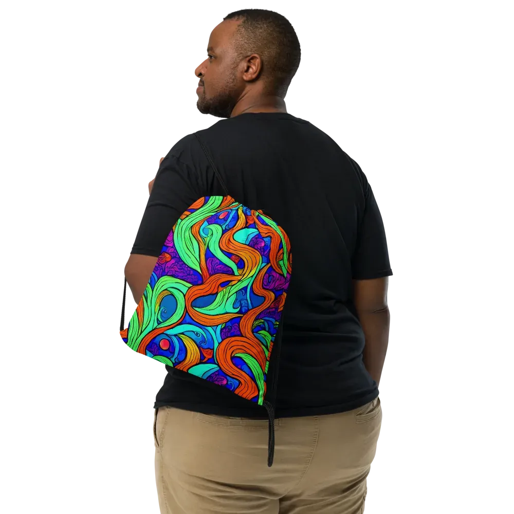 Limefire Waves on Drawstring Bag — Front