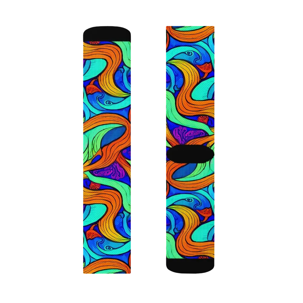Limefire Waves on Socks — Right Sock
