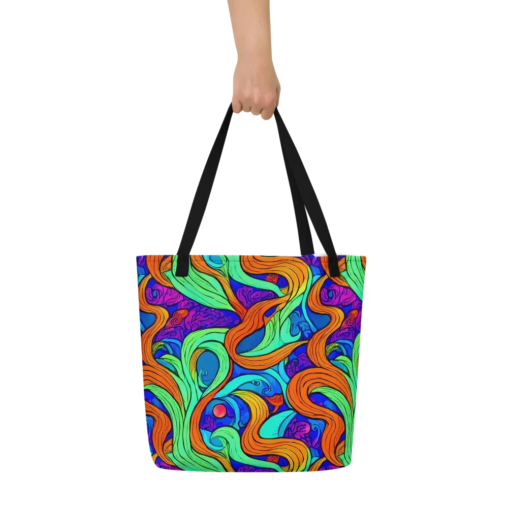 Limefire Waves on Large Tote Bag W/ Pocket — Front