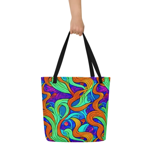 Limefire Waves on a Large Tote Bag W/ Pocket