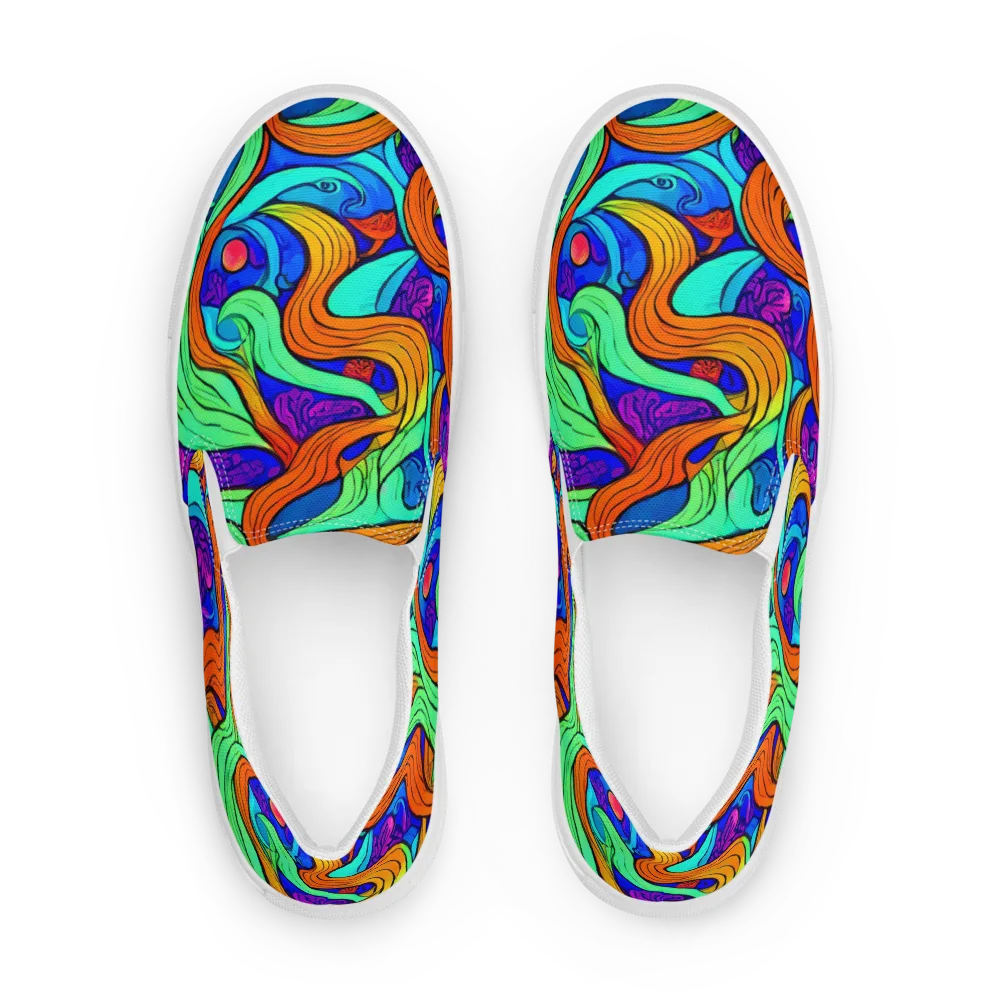 Limefire Waves on Women's Slip-On Canvas Shoes — Front