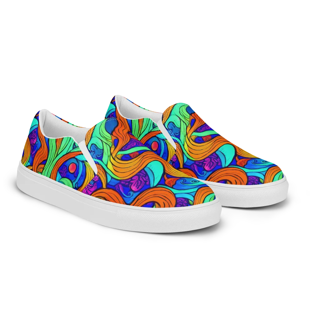 Limefire Waves on Women's Slip-On Canvas Shoes — Right Front