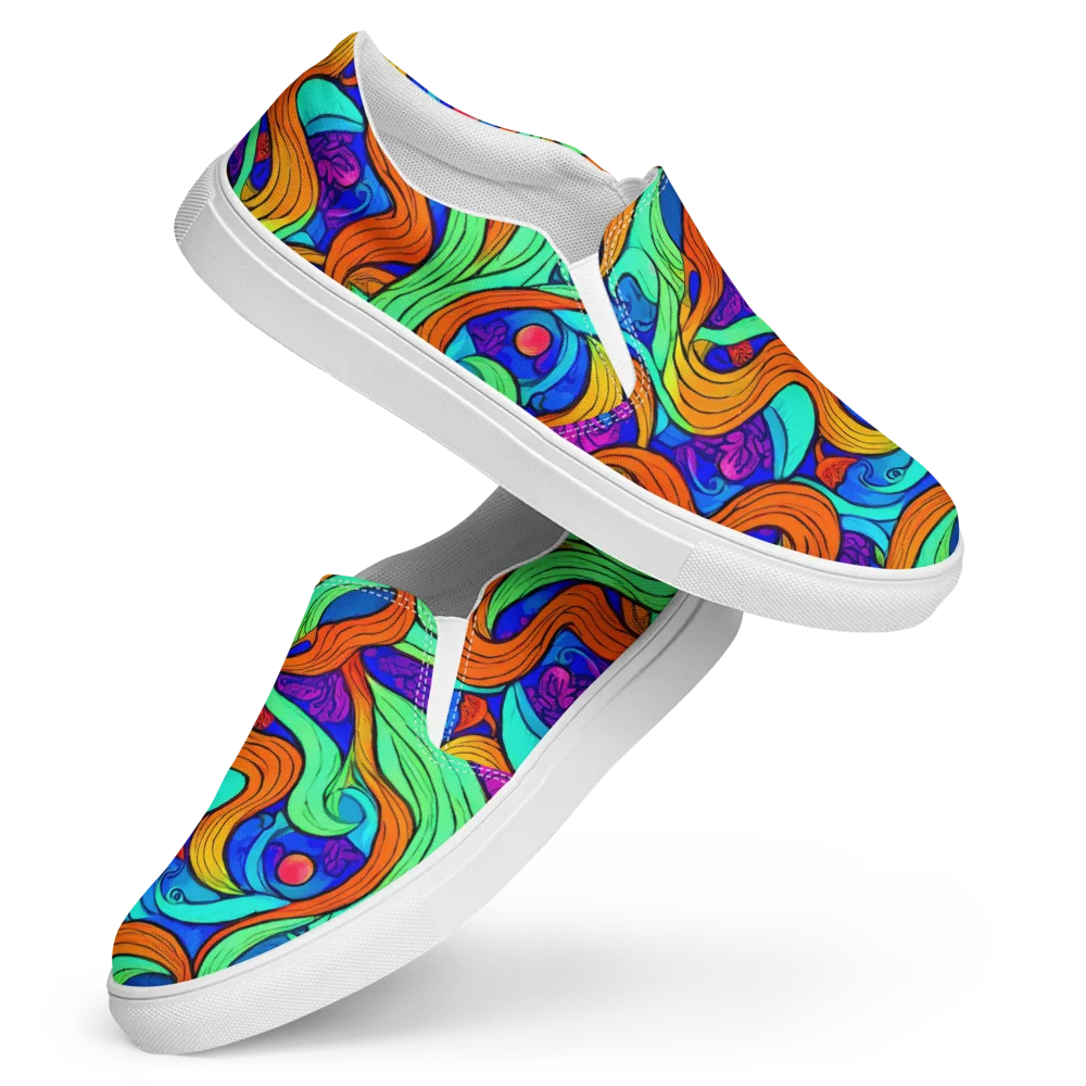 Limefire Waves on Women's Slip-On Canvas Shoes — Front