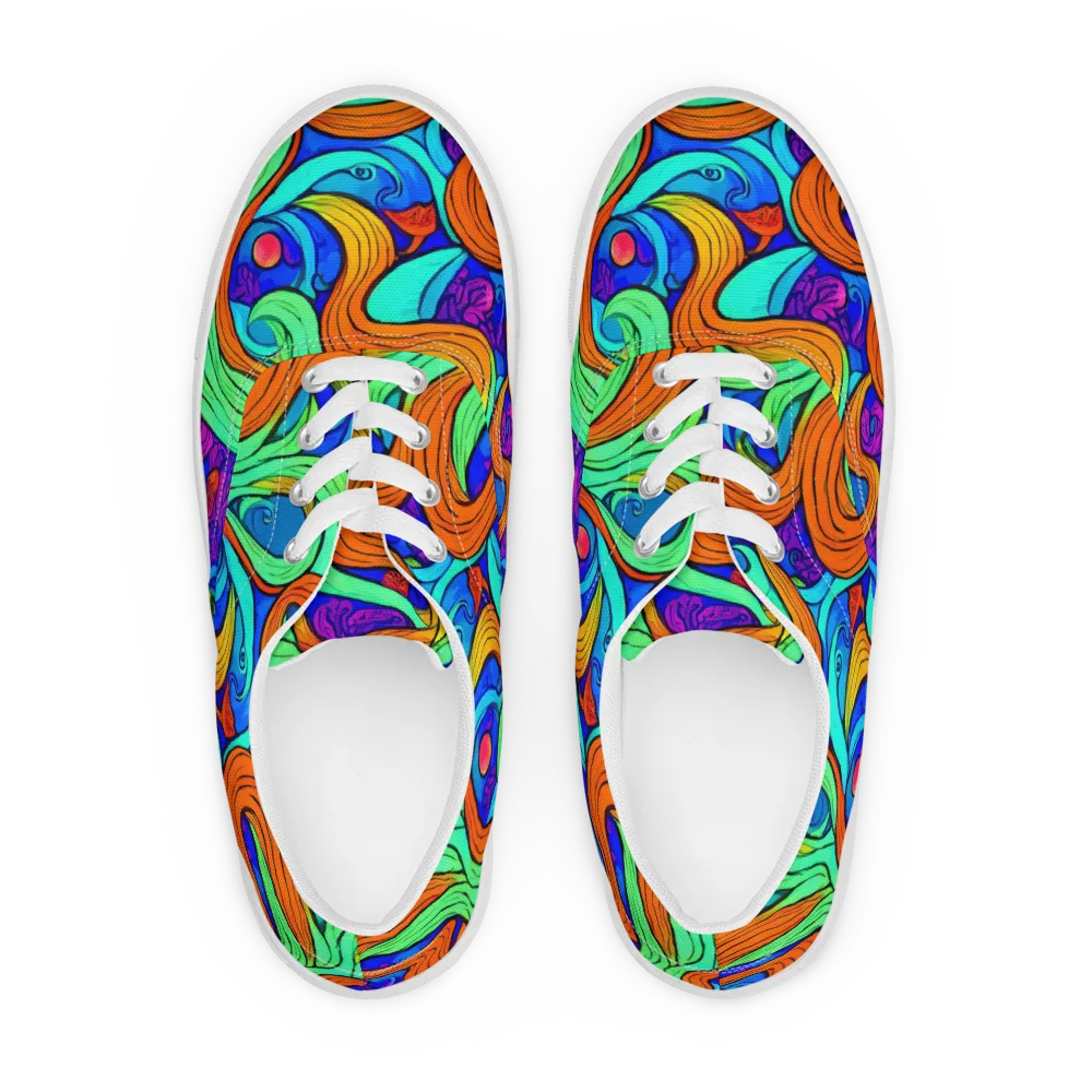 Limefire Waves on Men's Lace-Up Canvas Shoes — Front