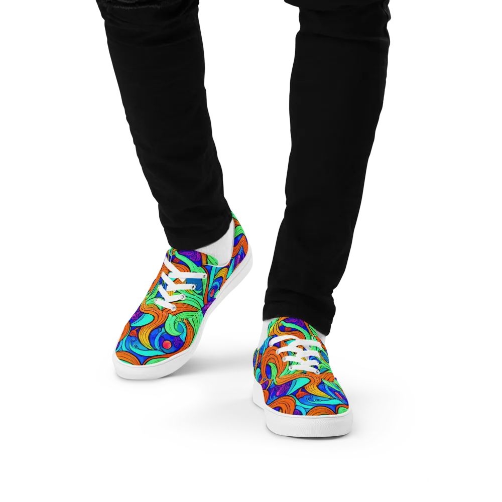 Limefire Waves on Men's Lace-Up Canvas Shoes — Front