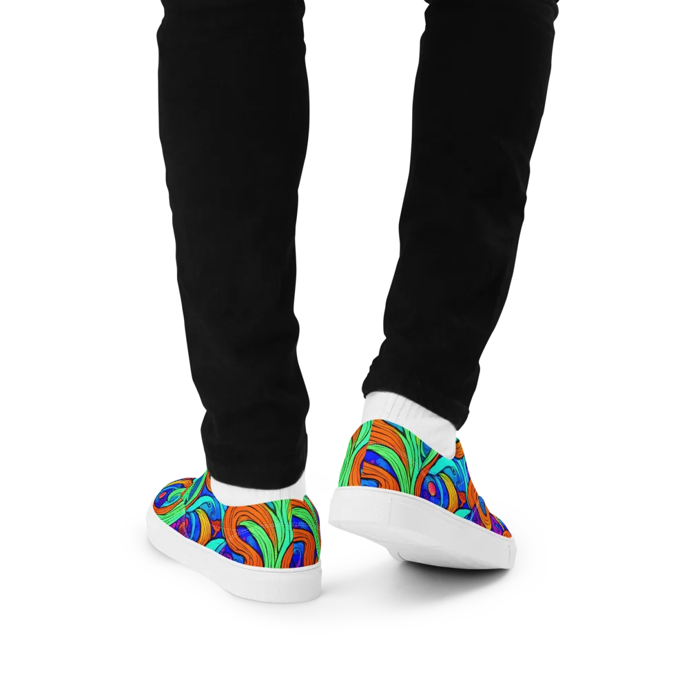 Limefire Waves on Men's Lace-Up Canvas Shoes — Back