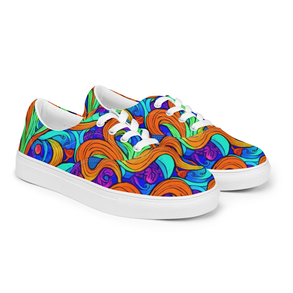 Limefire Waves on Men's Lace-Up Canvas Shoes — Right Front