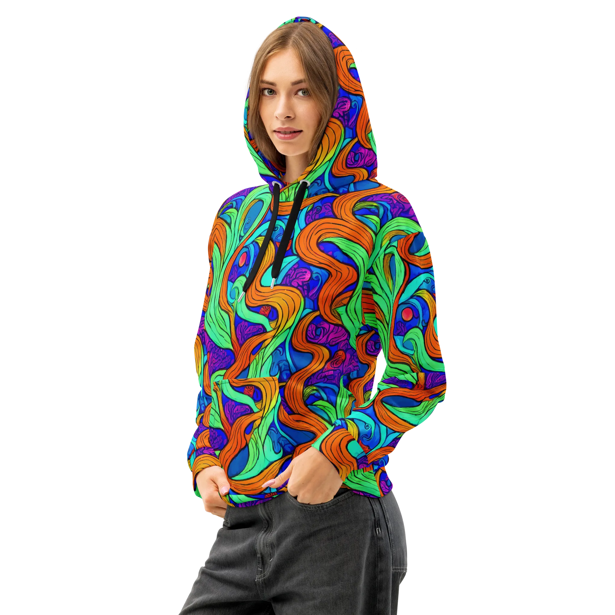 Limefire Waves on Cotton Hoodie — Left Front