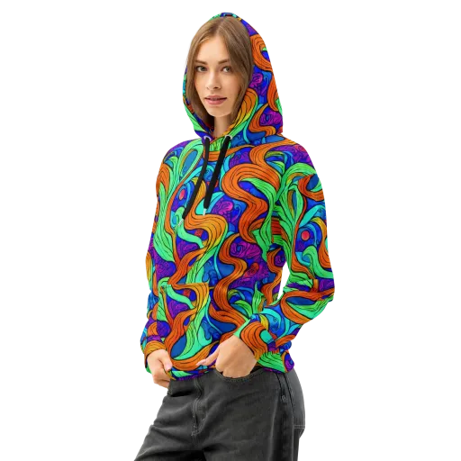 Limefire Waves on a Cotton Hoodie