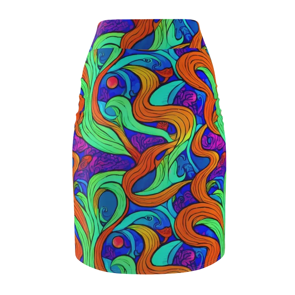 Limefire Waves on Pencil Skirt — Back