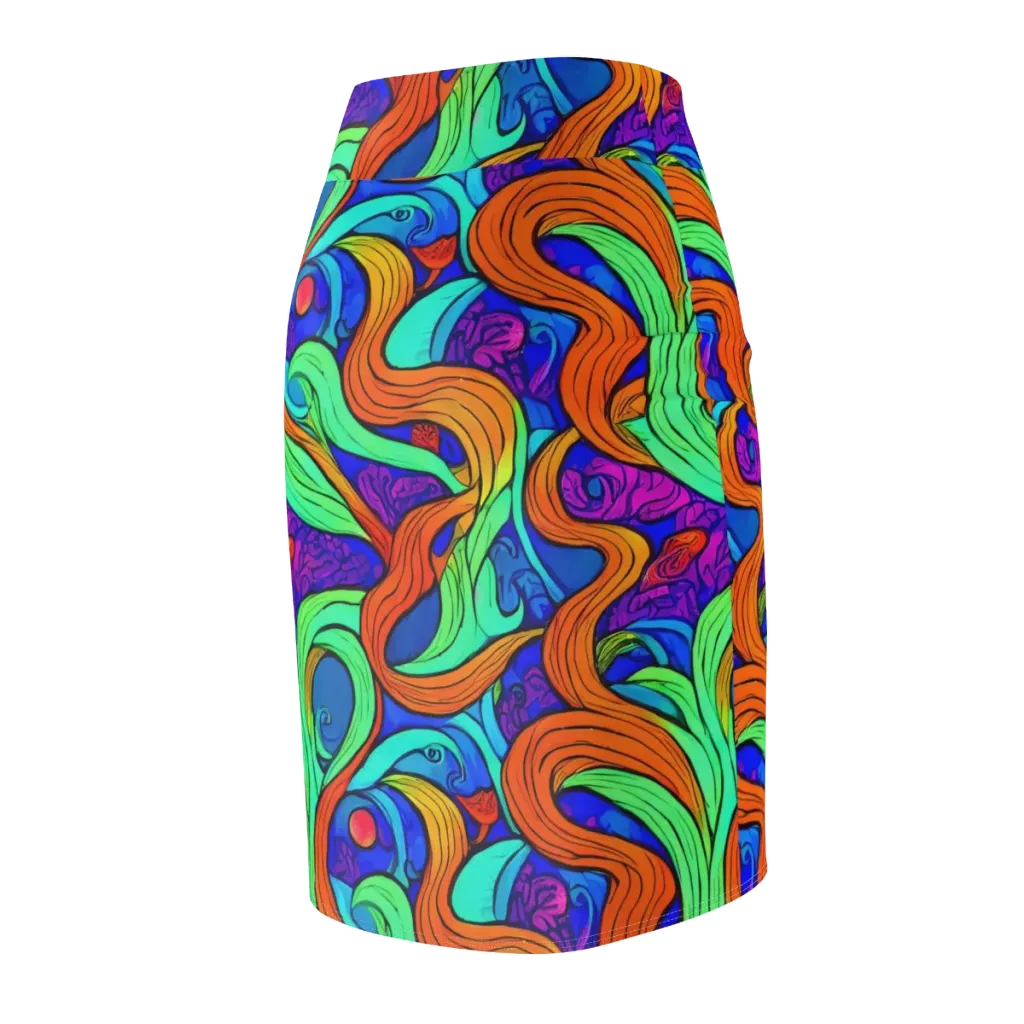 Limefire Waves on Pencil Skirt — Back Side