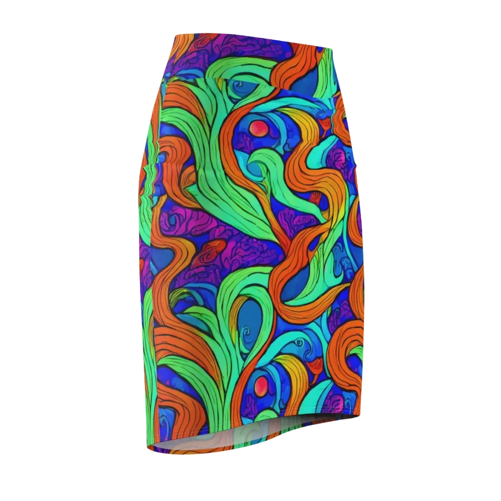 Limefire Waves on Pencil Skirt — Front Side