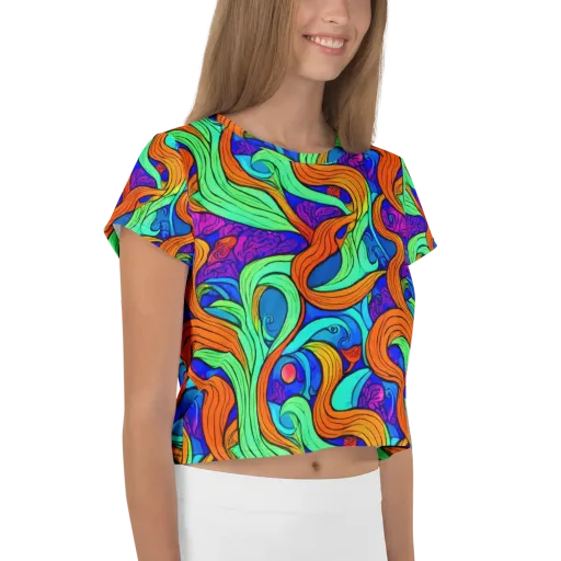 Limefire Waves on a Crop Tee