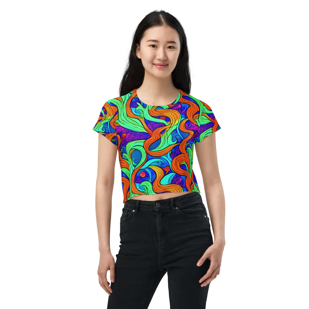 Limefire Waves on Crop Tee — Front