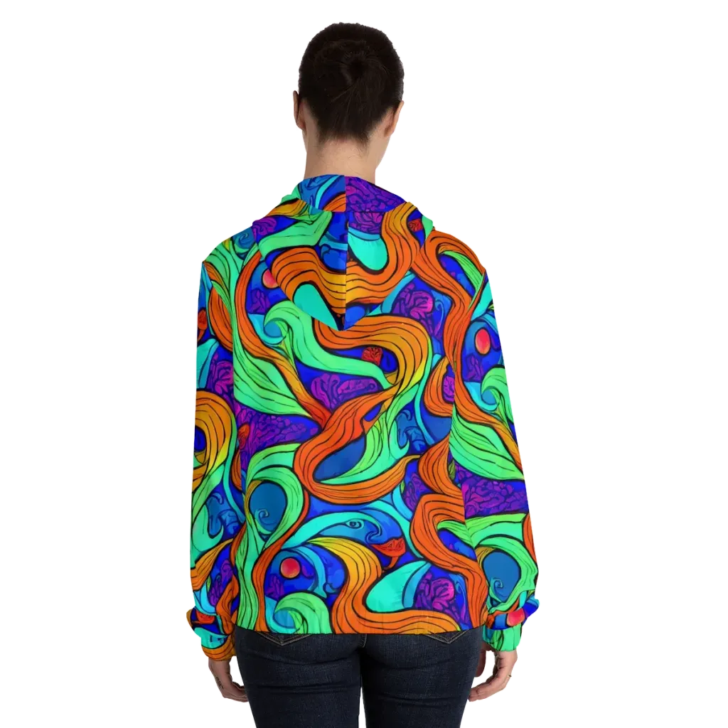 Limefire Waves on Women's Full-Zip Hoodie — Back On Person