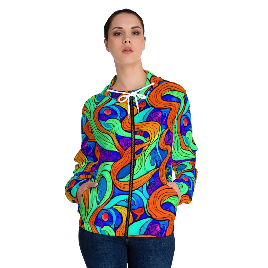 Limefire Waves on Women's Full-Zip Hoodie — Front On Person